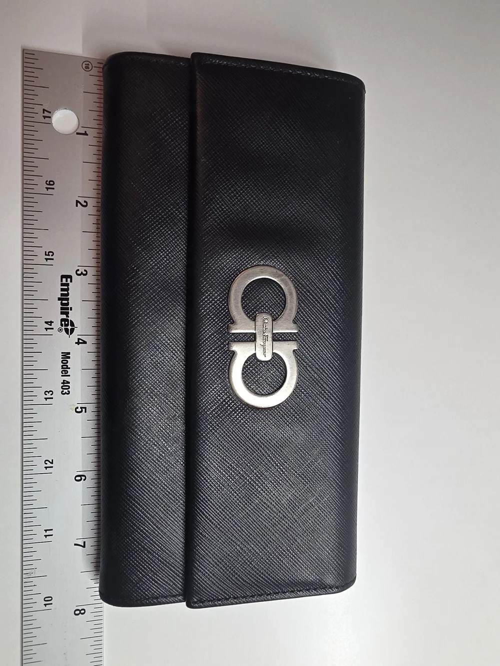 Black Ferragamo Leather Gancini Clutch with Silver Logo Hardware